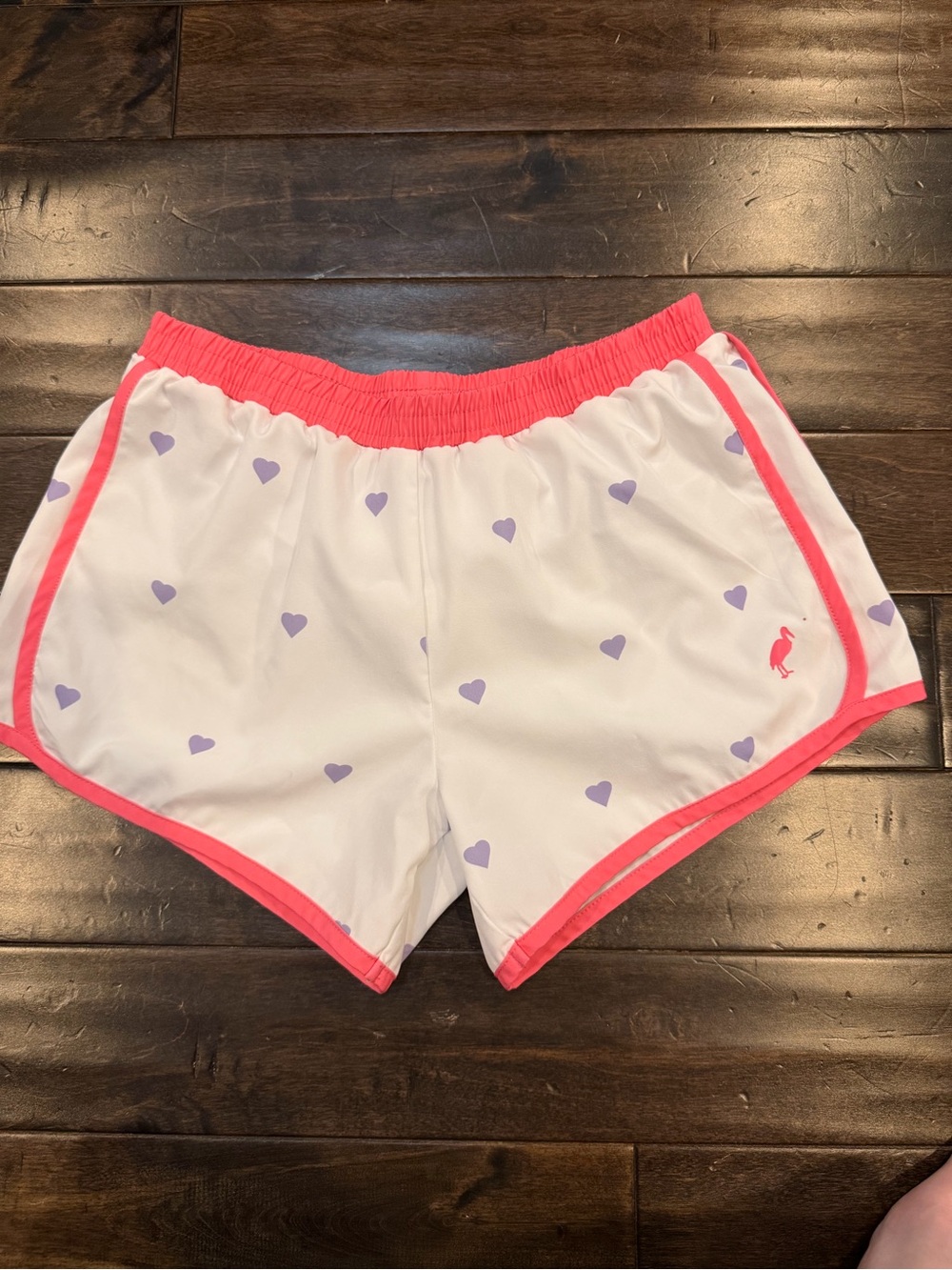 The Beaufort Bonnet Company White Shorts with Lilac Hearts and Pink Trim